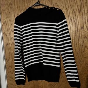 Cielo Black and White Striped Sweater with Gold Buttons